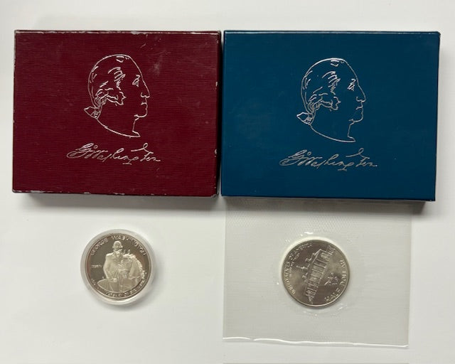 1982 D and S George Washington 250th Anniversary Silver Half . . . . Gem Brilliant Proof and BU in original U.S. Mint Box