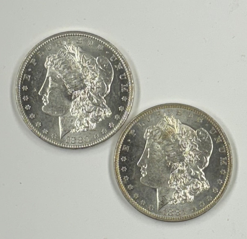 1880-O and 1881-O   Morgan Dollar Pair .... Select Bu