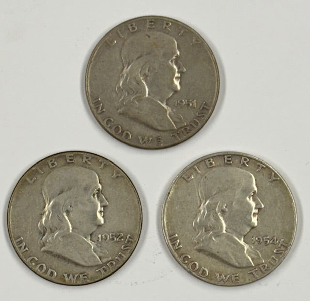 1950,1951 and 1954 Franklin Half Trio . . . . Fine to Extremely Fine