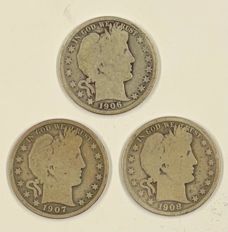 1906-D,1907-D and 1908-D  Barber Half Trio .... Good