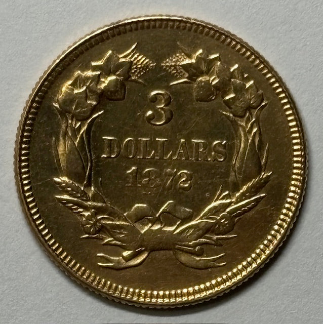 1872 $3.00 Gold Princess . . . . Choice About Uncirculated