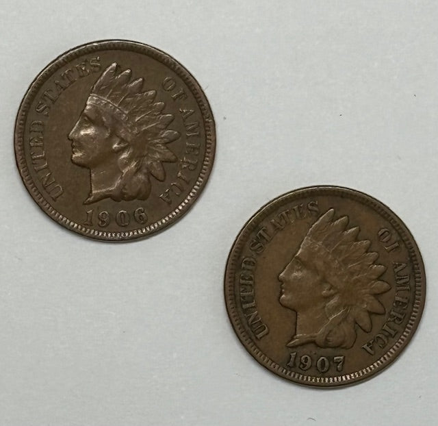 1906 and 1907 Indian Cent Pair .... Extra Fine