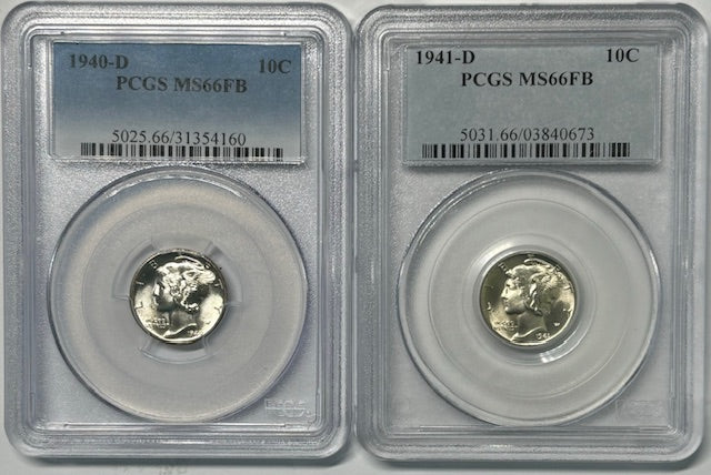 1940-D and 1941-D Mercury Dime Pair....PCGS MS-66 FB