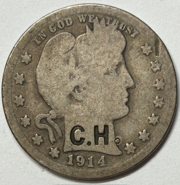 1914-S Barber Quarter . . . . Good stamped initials