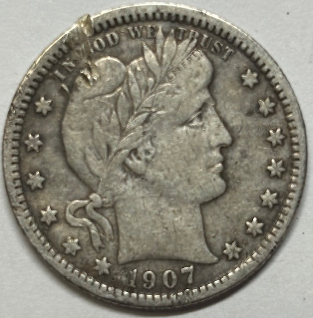 1907 Barber Quarter . . . . XF rim hit