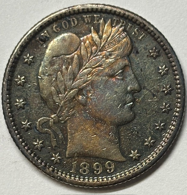 1899-S Barber Quarter . . . . Choice AU Toned