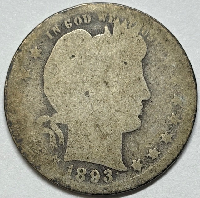 1893 Barber Quarter . . . . About Good