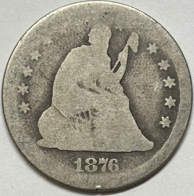 1876-CC Seated Liberty Quarter . . . . About Good