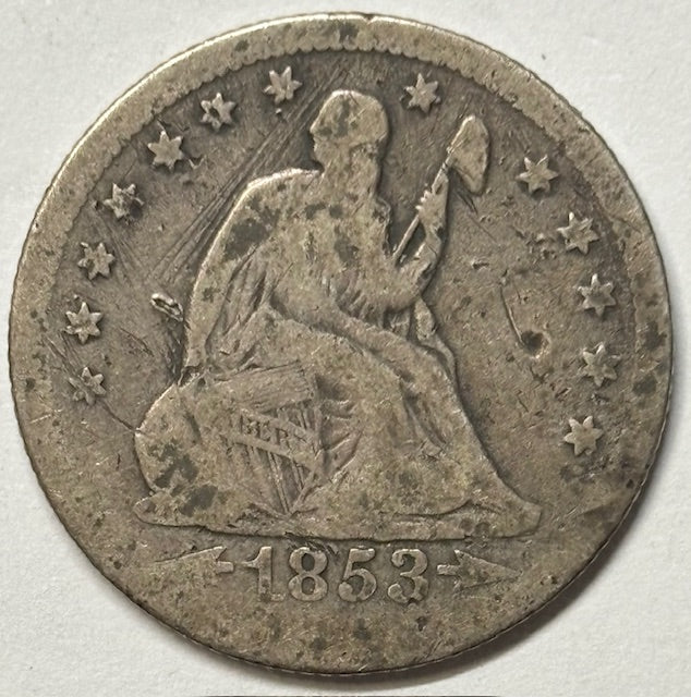 1853-O Arrows/Rays Seated Liberty Quarter . . . . Fine rough surfaces