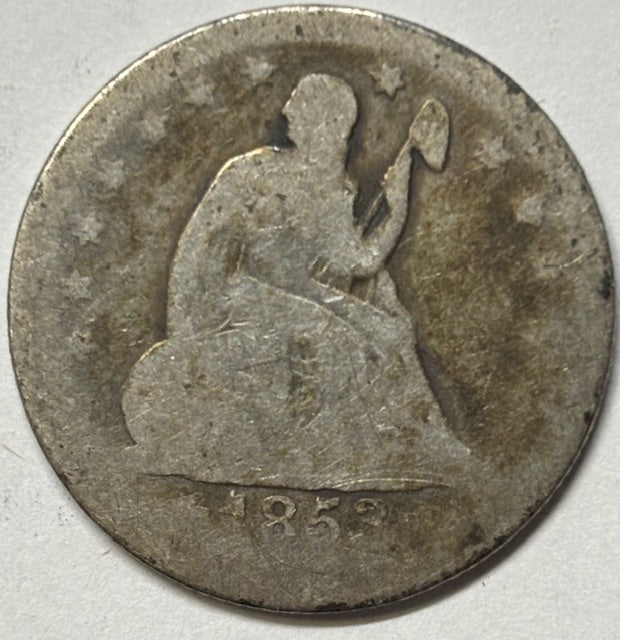 1853-O Arrows/Rays Seated Liberty Quarter . . . . About Good