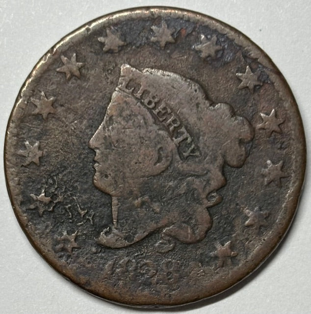 1828 Large Narrow Date Matron Head Large Cent . . . . VG surface issues