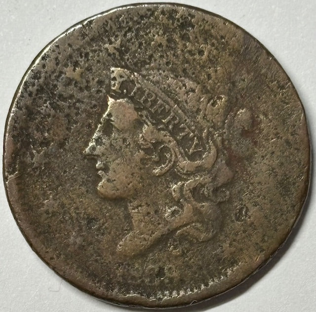 1839 Braided Hair Large Cent . . . . VG badly pitted