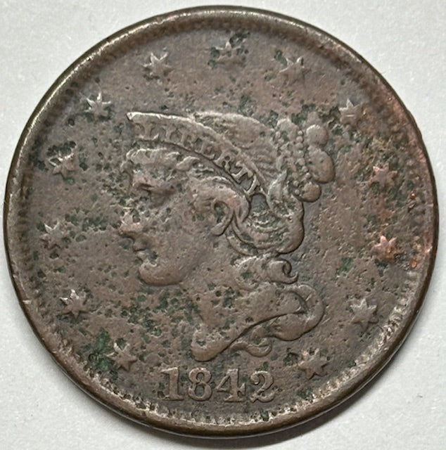 1842 Braided Hair Large Cent . . . . VF pitted