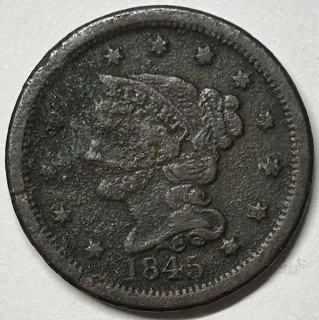 1845 Braided Hair Large Cent . . . . VF badly corroded