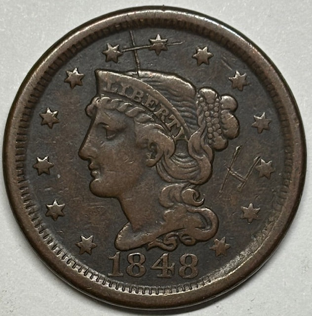 1848 Braided Hair Large Cent . . . . VF graffiti