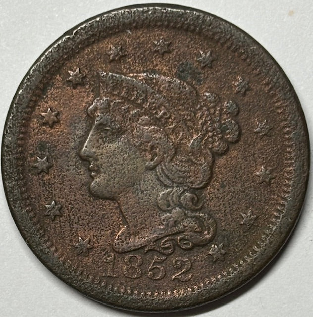 1852 Braided Hair Large Cent . . . . XF very porous