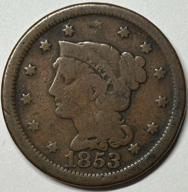 1853 Braided Hair Large Cent . . . . Very Good