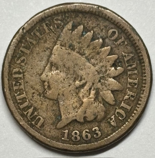 1863 Copper-Nickel Indian Cent . . . . VG pitted