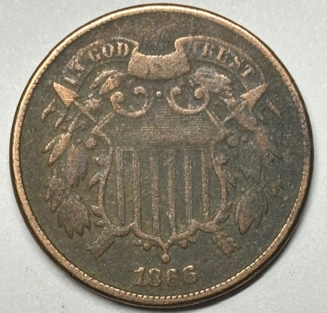 1866 Two Cent Piece . . . . VG corroded