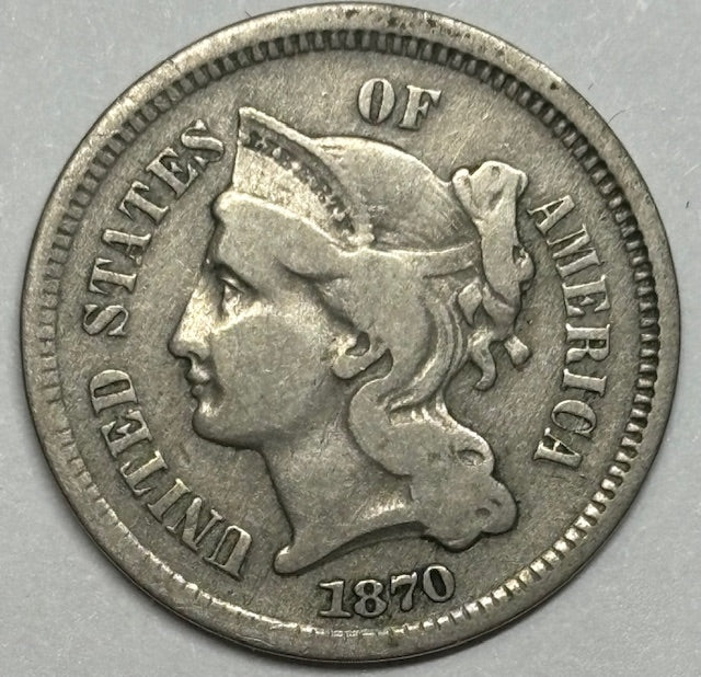 1870 Nickel Three Cent Piece . . . . Fine reverse scratch