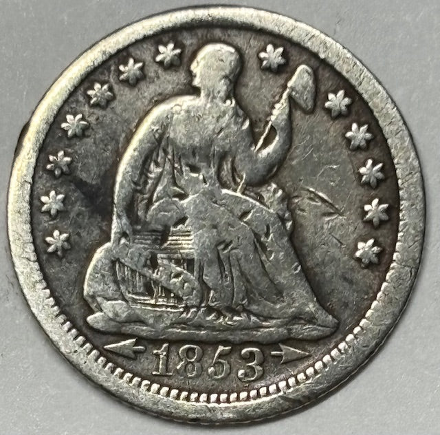 1853 Arrows Seated Liberty Half Dime . . . . Fine damaged