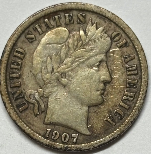 1907 Barber Dime . . . . VF graffiti