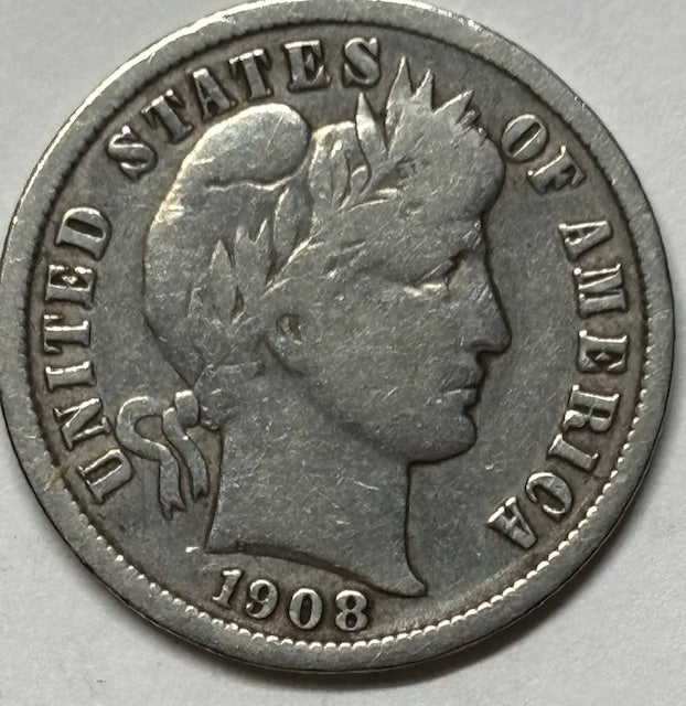 1908 Barber Dime . . . . Fine cleaned