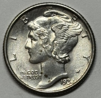 1934 Mercury Dime Choice BU Full Bands