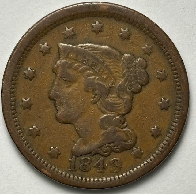 1849 Braided Hair Large Cent . . . . Very Fine