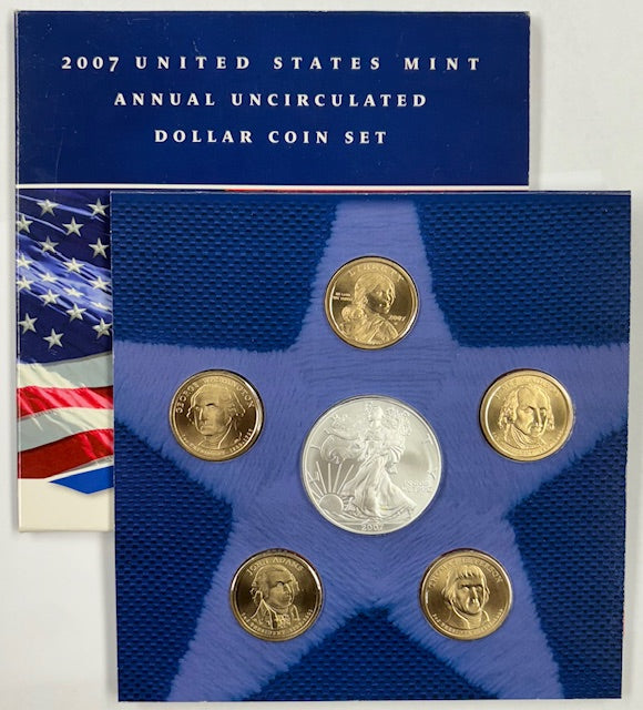 2007   Silver Eagle & 5 Piece Dollar set ... CH BU