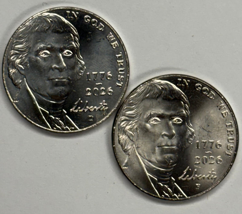 2026-P and D 250th Anniversary Jefferson Nickel Pair Choice BU