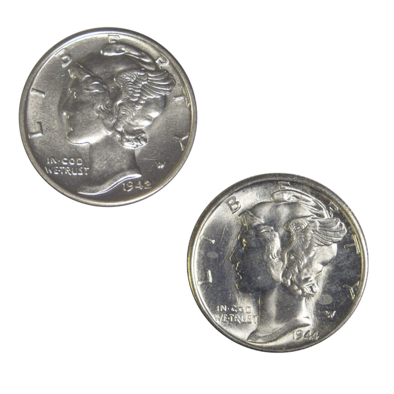 1942-S and 1944-S Mercury Dime Pair Choice Brilliant Uncirculated