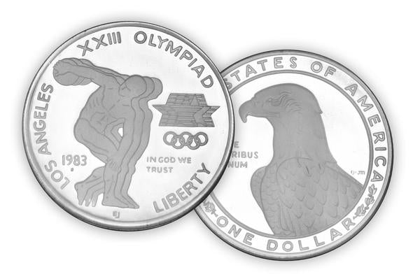 1983-S LA Olympic Discus Thrower Silver Dollar Gem Brilliant Proof in ...