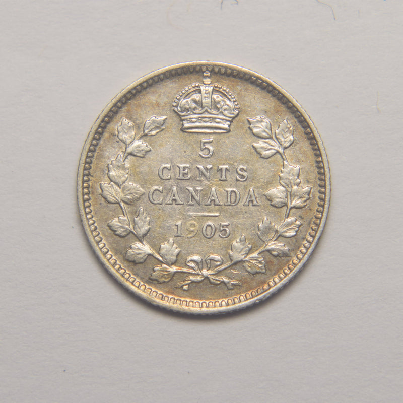 1905 Canadian 5 Cents Choice About Uncirculated