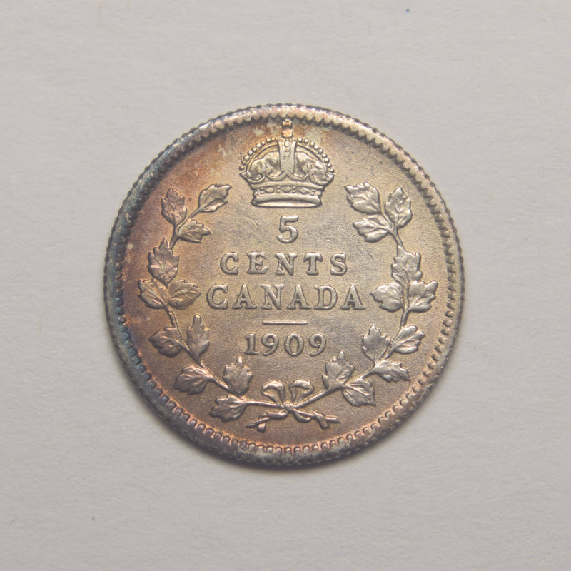 1909 Canadian 5 Cents Choice About Uncirculated