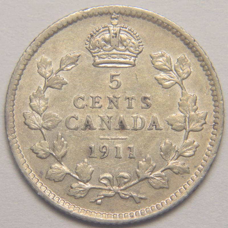 1911 Canadian 5 Cents Choice About Uncirculated