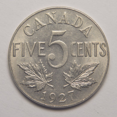 1927 Canadian 5 Cents Choice About Uncirculated