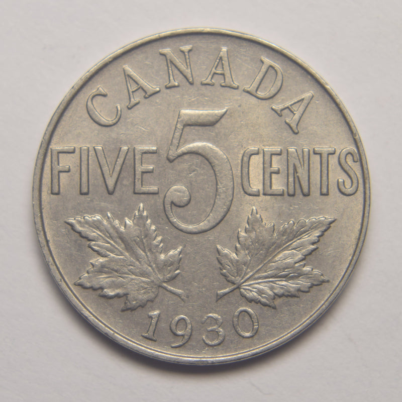 1930 Canadian 5 Cents Choice About Uncirculated