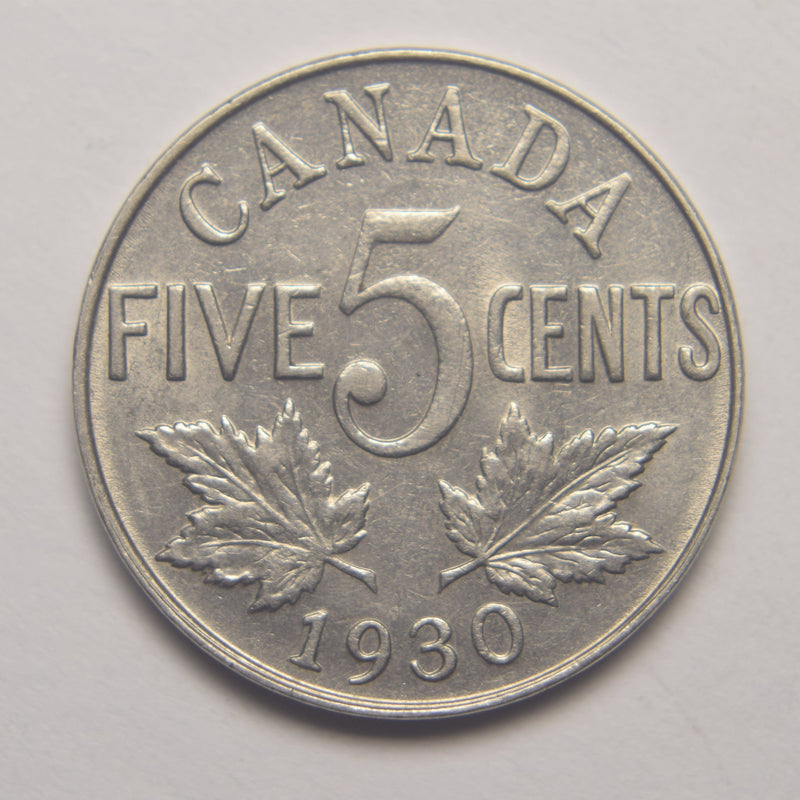 1929 Canadian 5 Cents Choice About Uncirculated