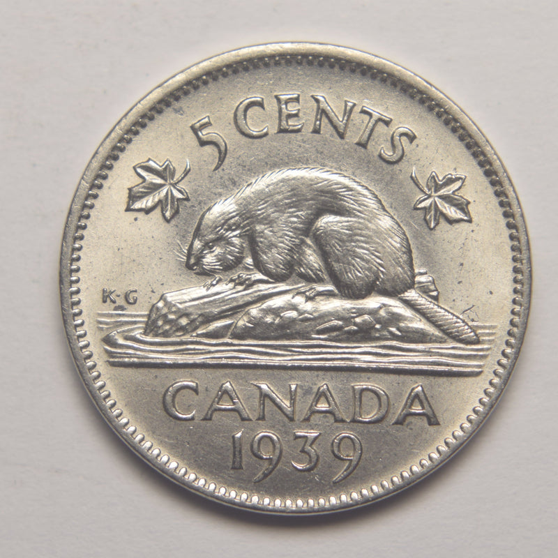 1939 Canadian 5 Cents Choice BU+