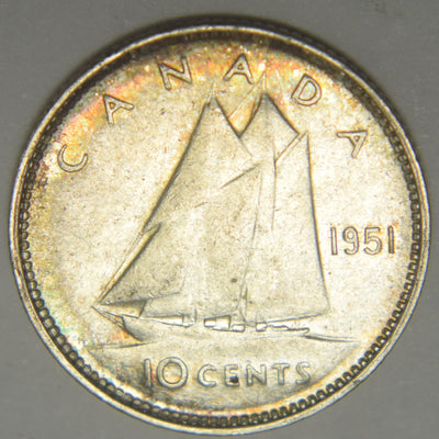 1951 Canadian 10 Cents Choice About Uncirculated